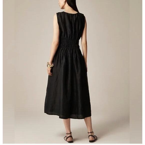J Crew Hyacinth V Neck Dress M NWT Black Ramie Midi CJ397 J.Crew Smock Resort - Picture 3 of 5